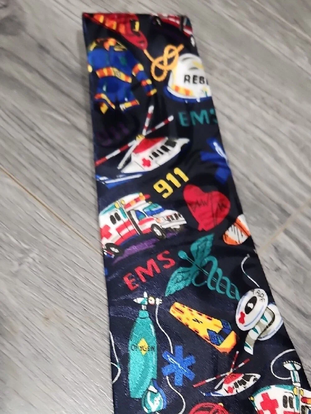 Emergency Services Pattern Tie in Black with Multicolor Motif